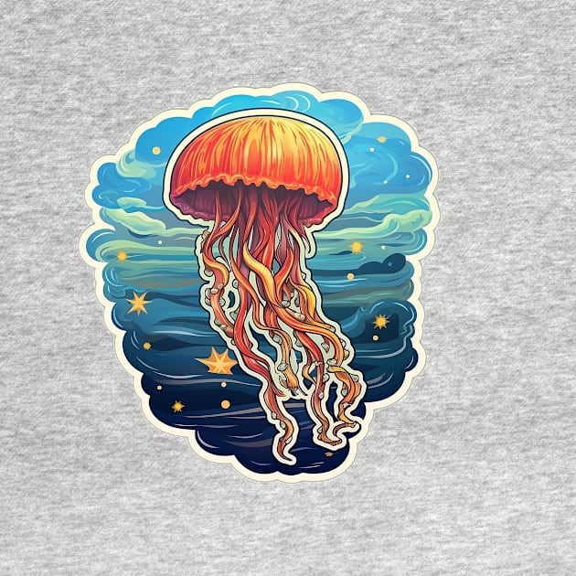 Orange sticker jellyfish artwork by Unelmoija